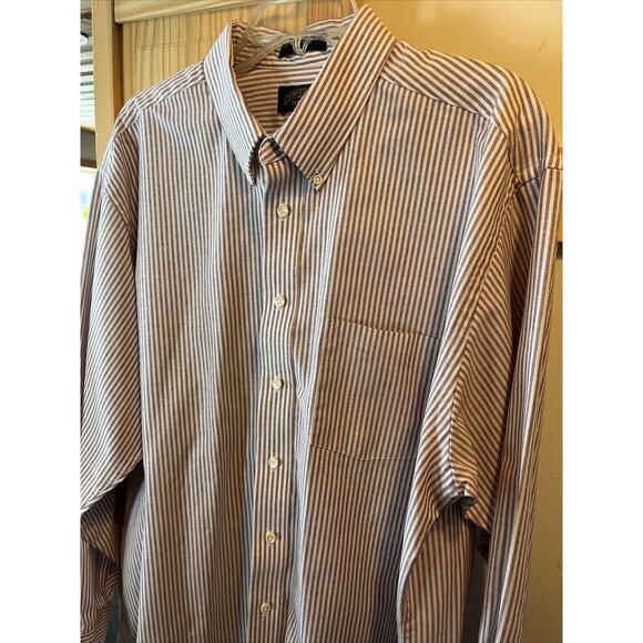 cambridge classics vtg mens 18 34/35 red striped LS button up cotton blend shirt - Picture 8 of 15